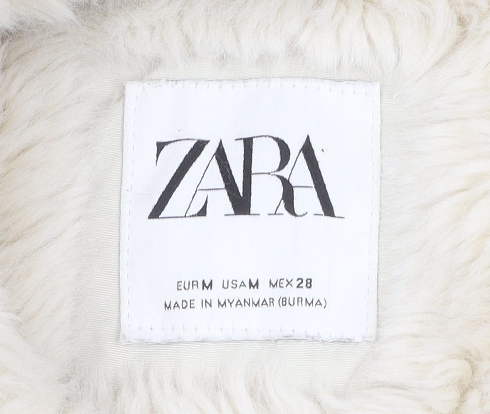 Zara Women Ivory Puffer Jacket M Winter Hooded
