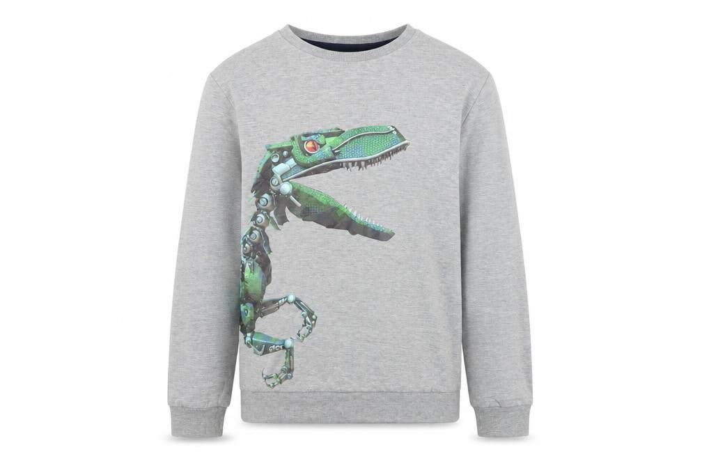 Front view of Bluezoo boys’ grey sweatshirt 13-14 yrs dinosaur pullover jersey