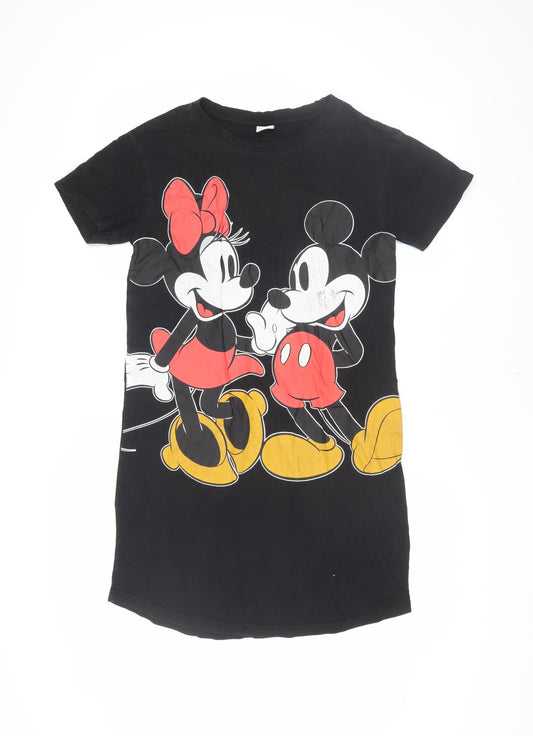 Disney Women's Black T-Shirt Dress, Mickey Minnie Mouse, Size 6-8