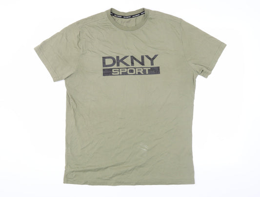 DKNY Sport Mens Green Crew Neck Logo T-Shirt, Size M