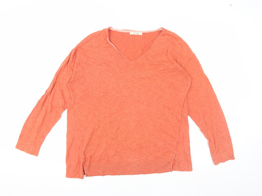 White Stuff Women's Orange V-Neck Pullover, Size 12