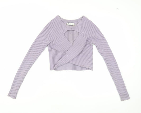 Hollister Women's Purple Ribbed Jumper Size S