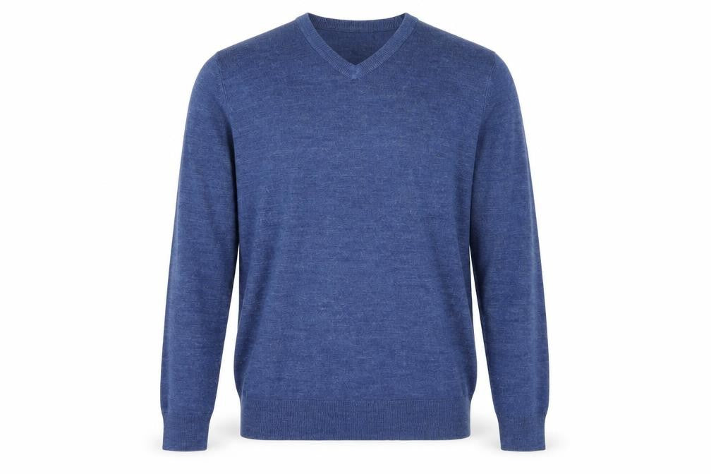 Front view of Atlantic Bay Men's Blue V-Neck jumper L