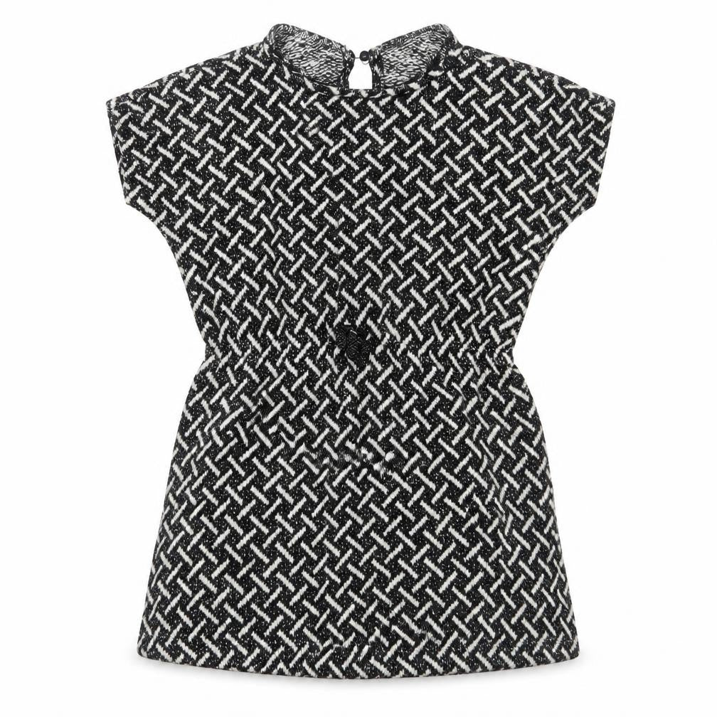 Front view of Zara girls’ black geometric dress 7 years short sleeve