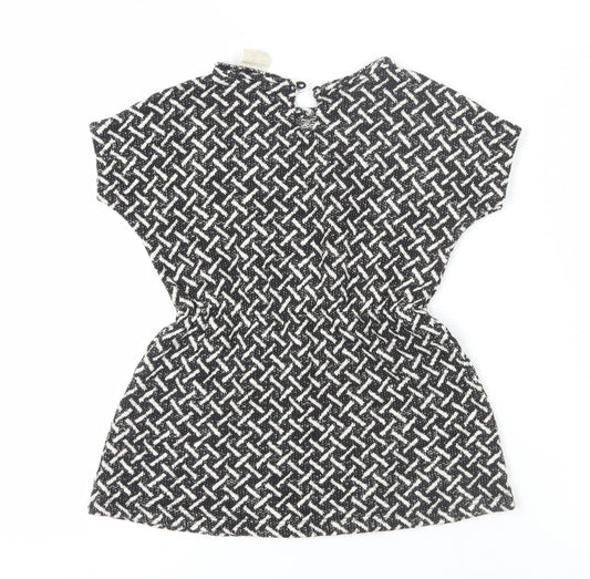 Zara Girls Black Geometric Dress 7 Years Short Sleeve