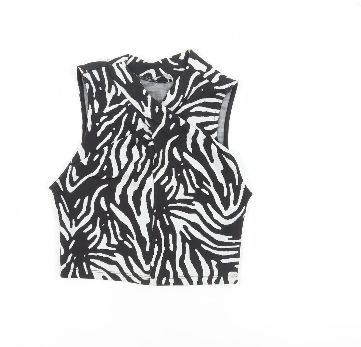 Zara Women's Black Animal Print Cropped Blouse