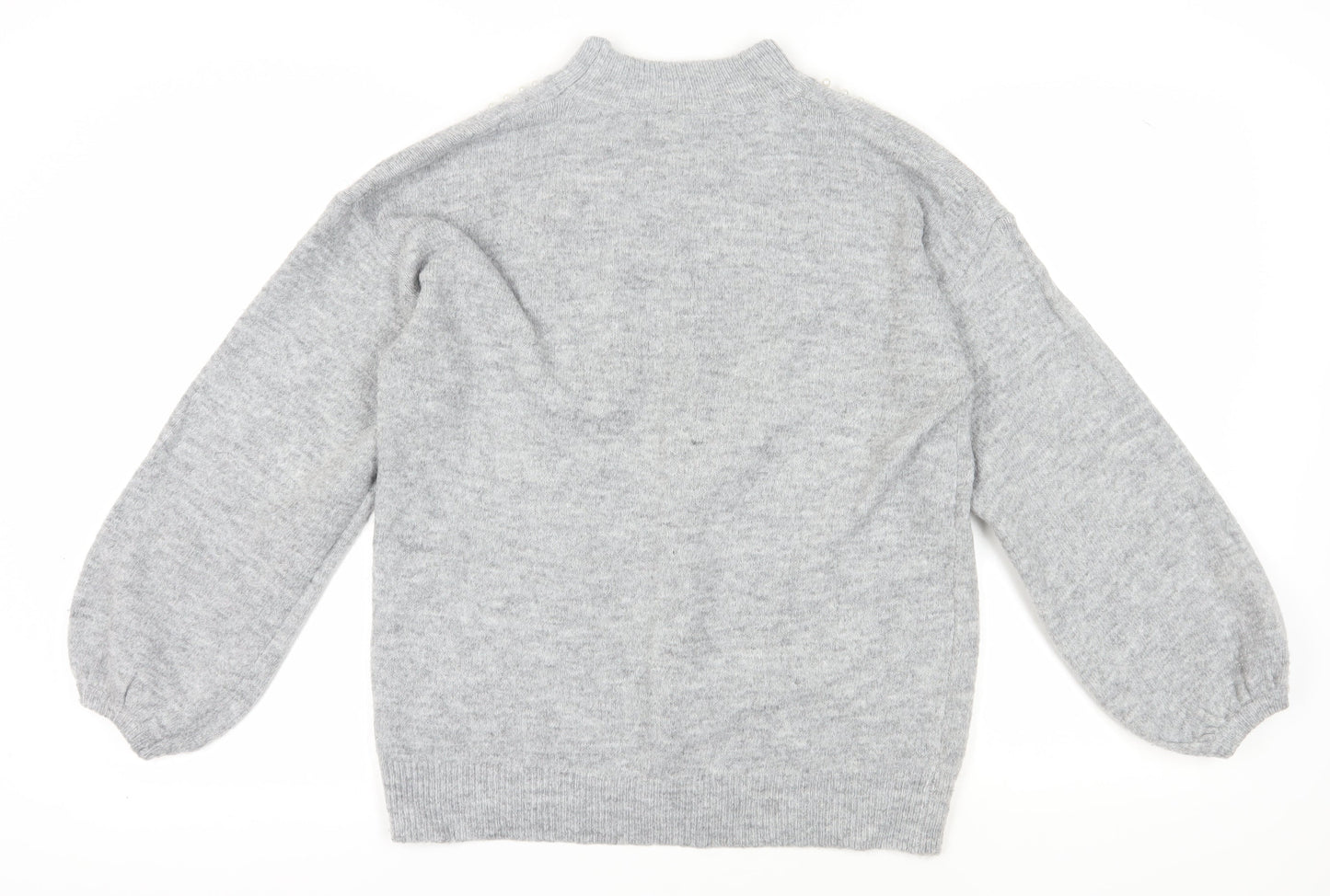 Quiz Women's Grey Beaded Mock Neck Pullover Jumper M