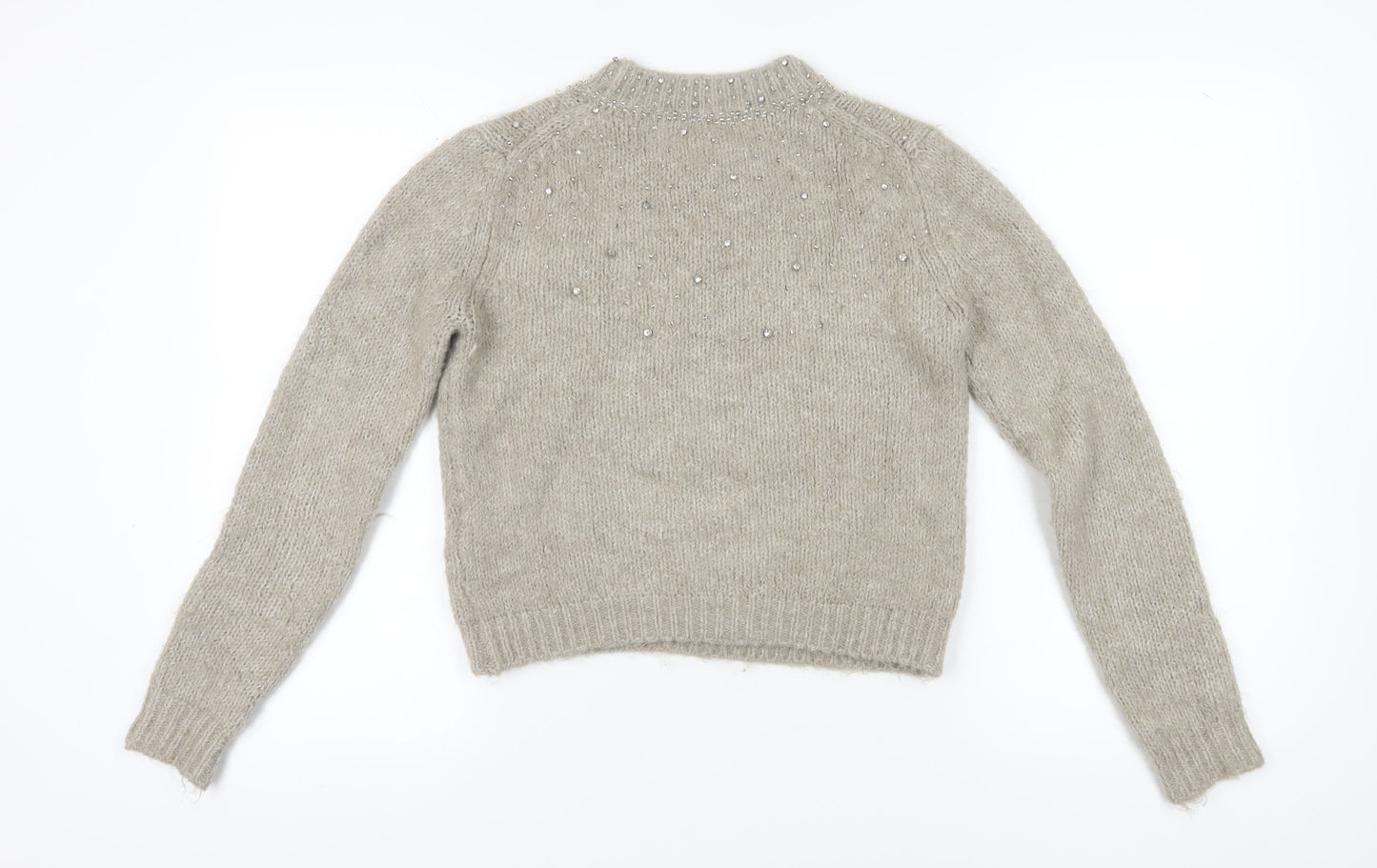Zara Women's Beige Beaded Pullover Jumper Size S