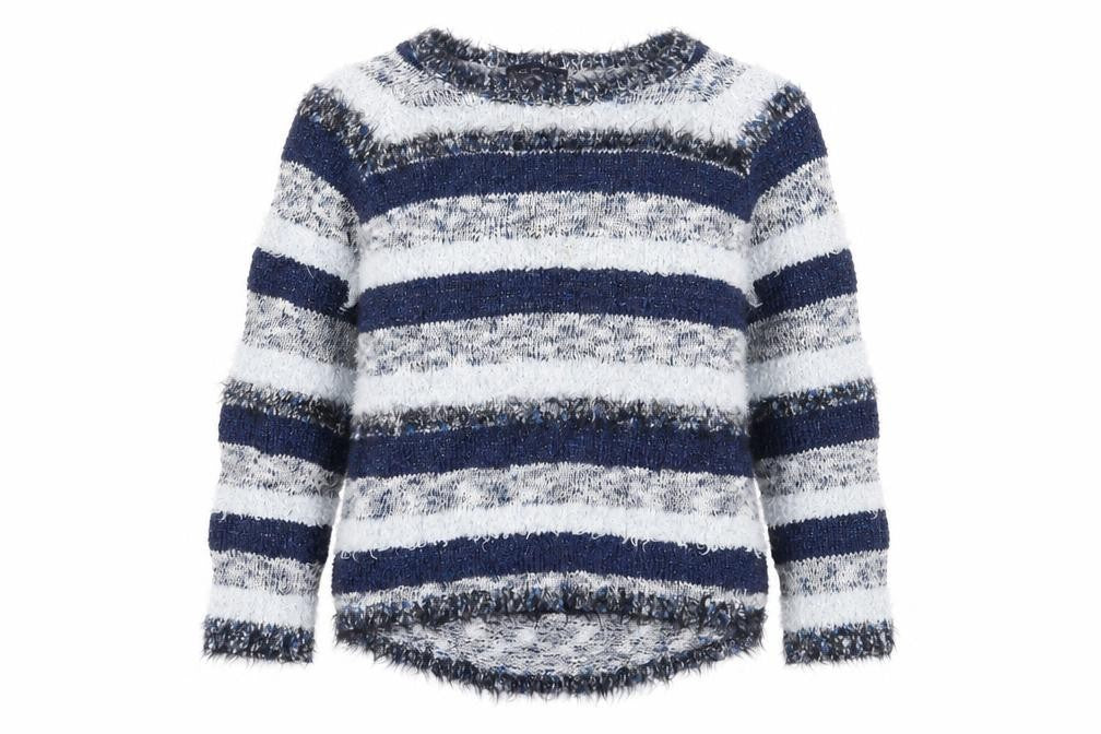 Marks and Spencer Women's Blue Striped Chunky Knit Jumper - Size 18