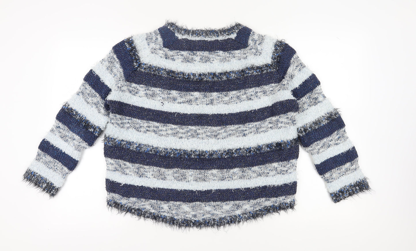 Marks and Spencer Women's Blue Striped Chunky Knit Jumper - Size 18