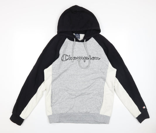 Champion Men's Grey Black Hoodie Medium Pullover