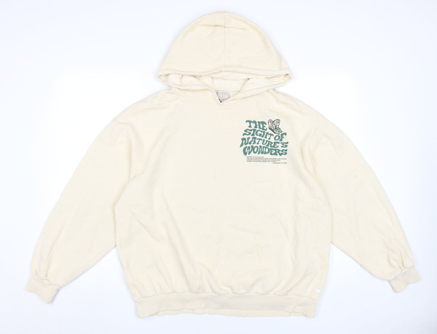 Pull&Bear Ivory Teen Pullover Hoodie M, Graphic Print