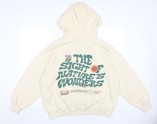 Pull&Bear Ivory Teen Pullover Hoodie M, Graphic Print