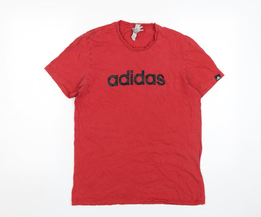 Adidas Unisex Red Basic T-Shirt, S, Casual Crew Neck