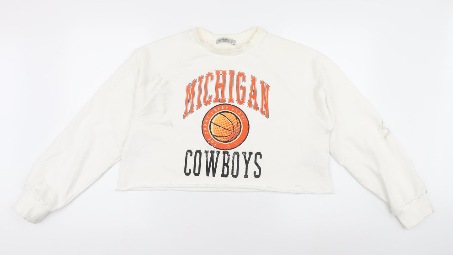 Stradivarius Women’s White Pullover Sweatshirt, Size 14
