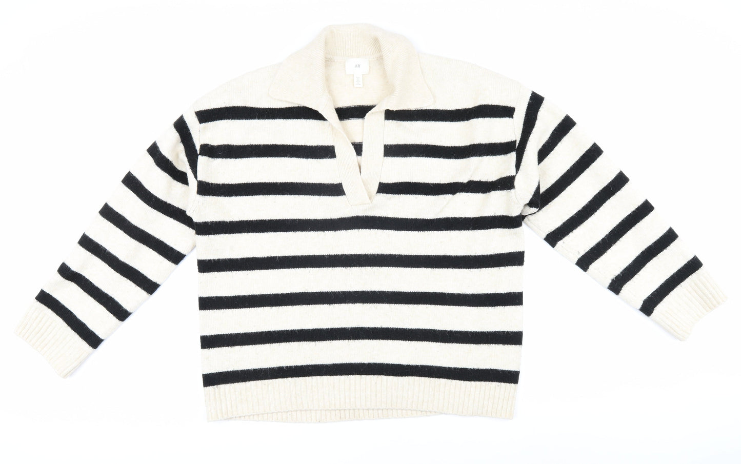 H&M Women's Black Striped Pullover Jumper, Size S