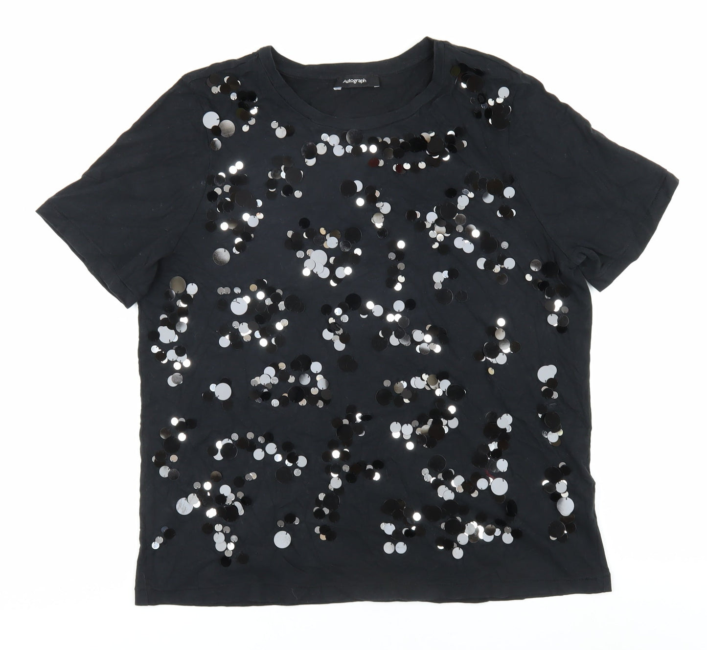 Marks and Spencer Women's Black Sequin T-Shirt, Size 12