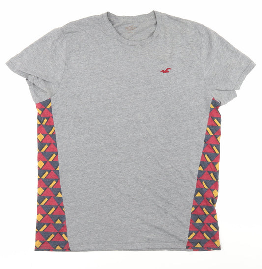 Hollister Men's Grey Graphic Print T-Shirt Size L