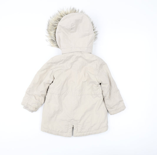 L.O.G.G. Girls Beige Parka 3-4 Years with Faux Fur Hood