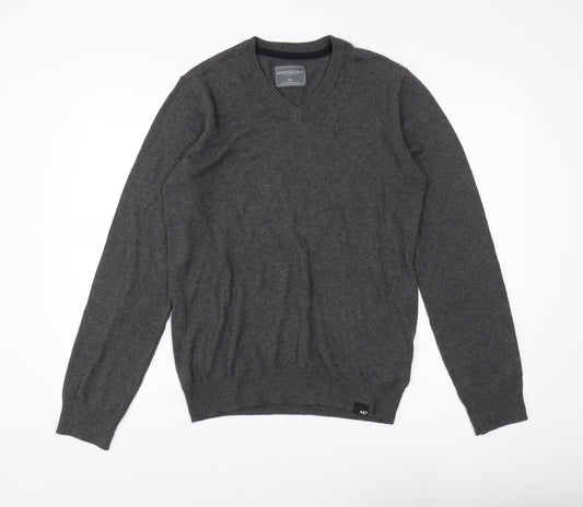 Aeropostale Men's Grey V-Neck Pullover Jumper S
