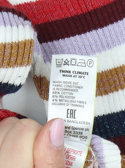 Marks and Spencer Girls Multicoloured Striped Pullover Size 8-9 Years
