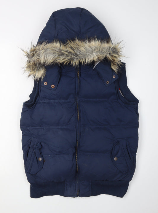 Fat Face Women's Blue Hooded Puffer Waistcoat Size 14