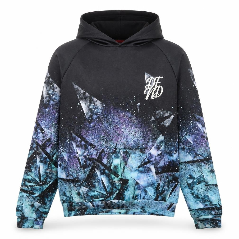 Front view of boys’ dfnd black graphic hoodie 13-14 years - stylish casual wear