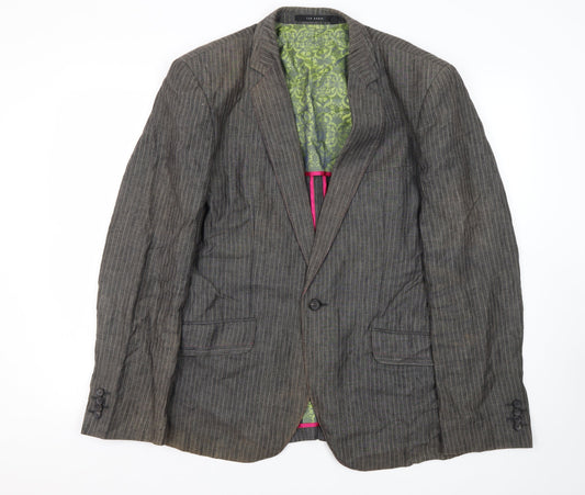 Ted Baker Men's Grey Striped Linen Blazer, Size 3