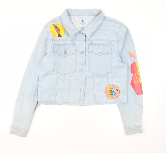 Disney Women's Blue Cartoon Embroidered XL Cropped Jacket