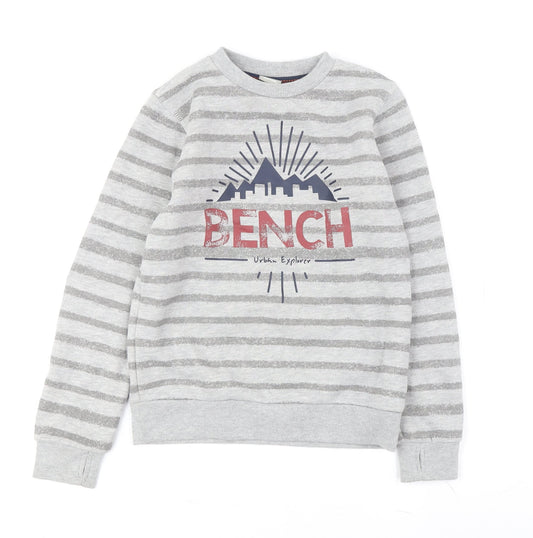 Bench Boys Grey Striped Pullover Sweatshirt 9-10 Years