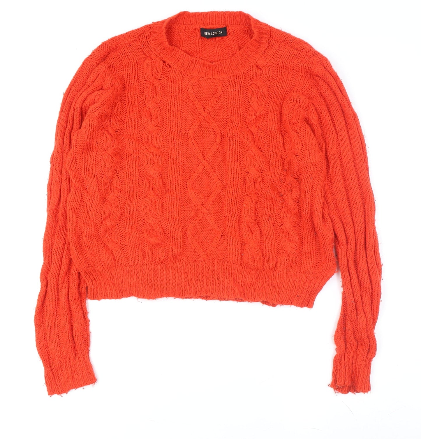 QED London Women's Orange Cable-Knit Pullover M