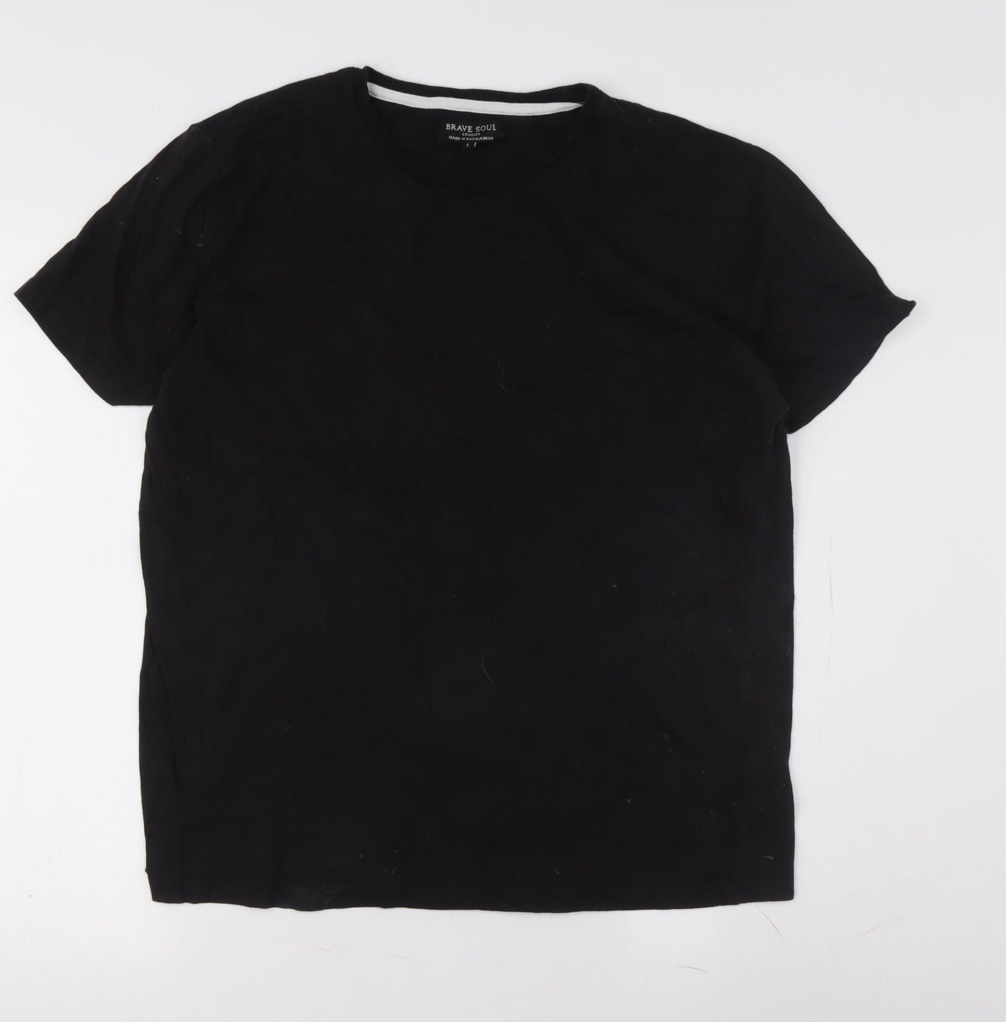 Brave Soul Men's Black Cotton Crew Neck T-Shirt L