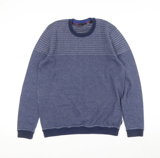 Ted Baker Men's Blue Pullover Jumper, M, Geometric Design