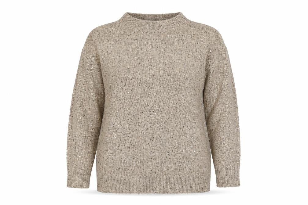 CMD Women's Beige Sequin Pullover S Jumper