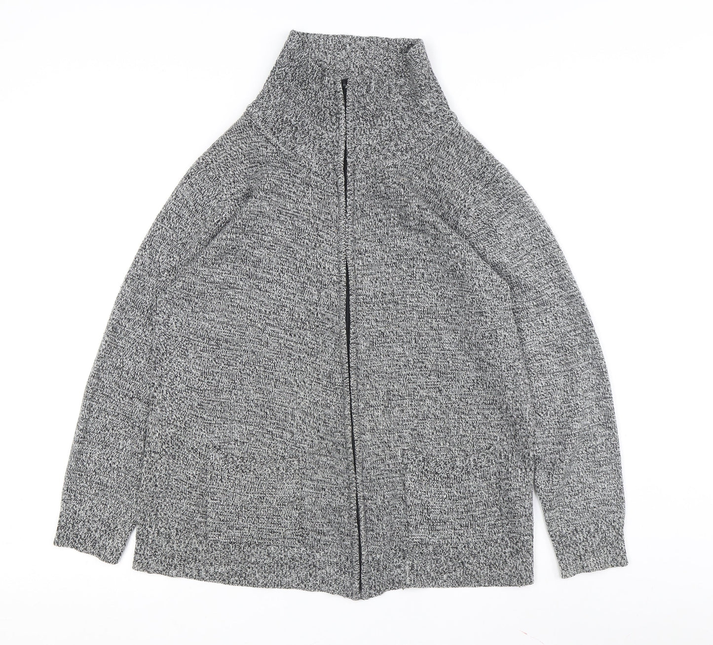 Damart Women's Grey Full Zip Jumper, Mock Neck, Size 14-16