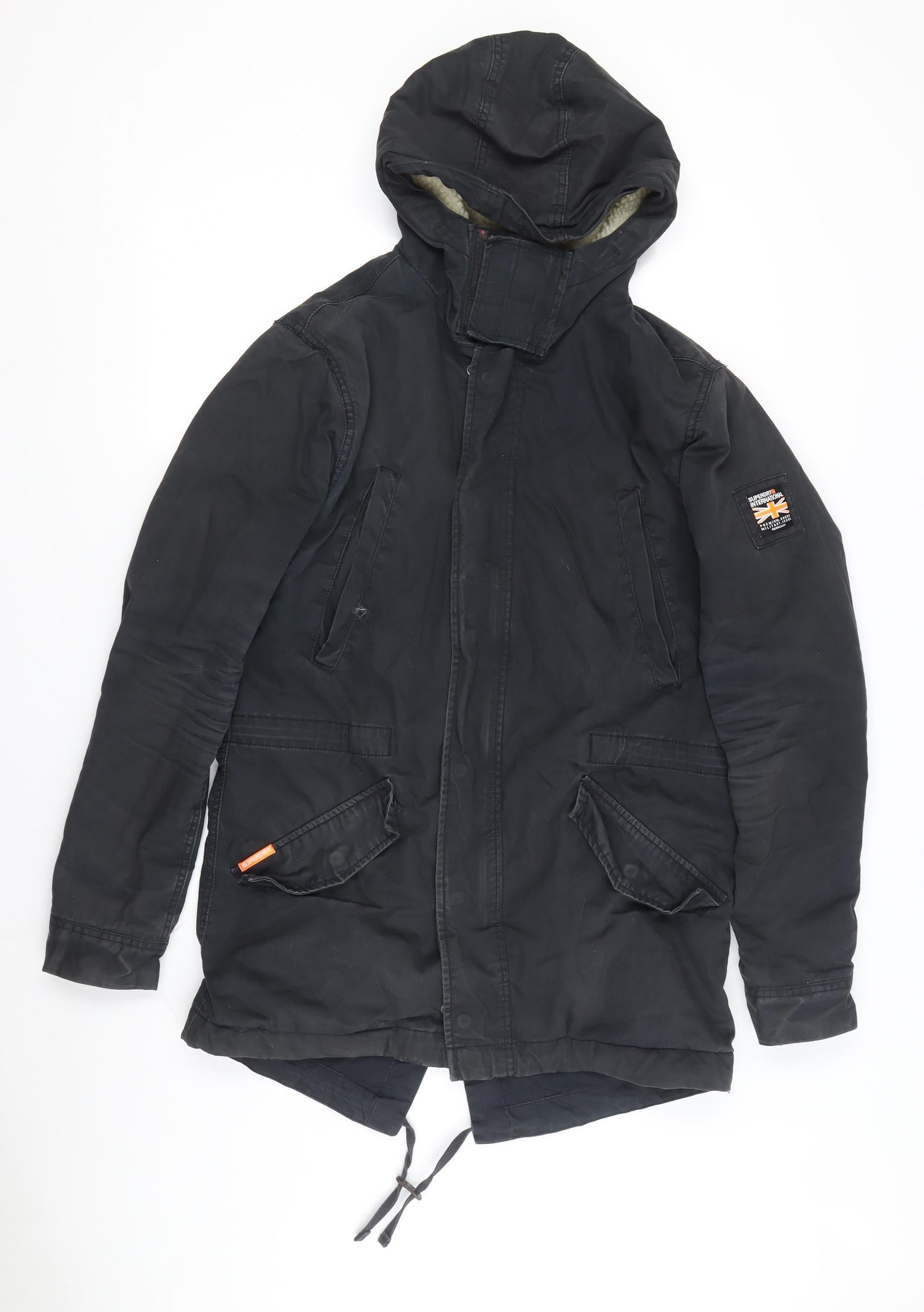 Superdry Men's Black Military Jacket, Size M, Hooded, Logo