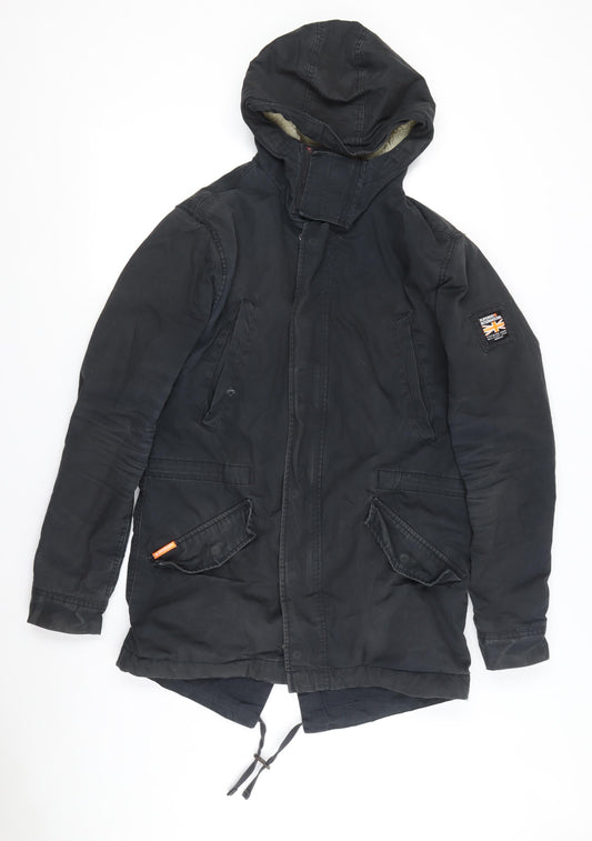 Superdry Men's Black Military Jacket, Size M, Hooded, Logo