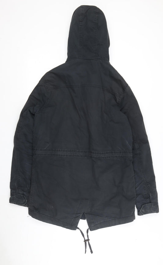 Superdry Men's Black Military Jacket, Size M, Hooded, Logo
