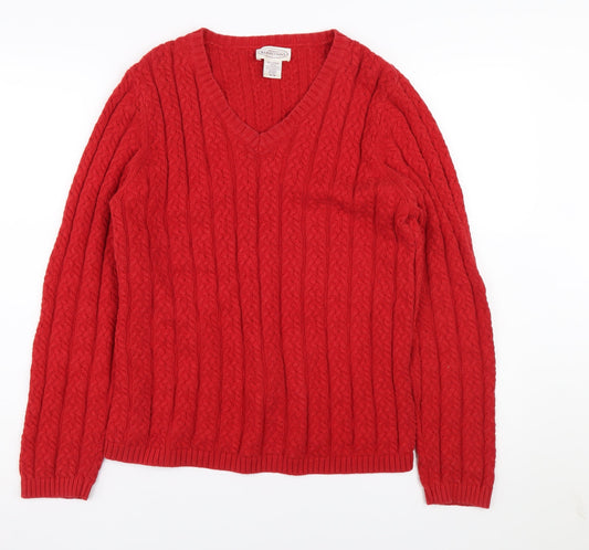 Northern Reflections Men's Red Cable-Knit Pullover Medium
