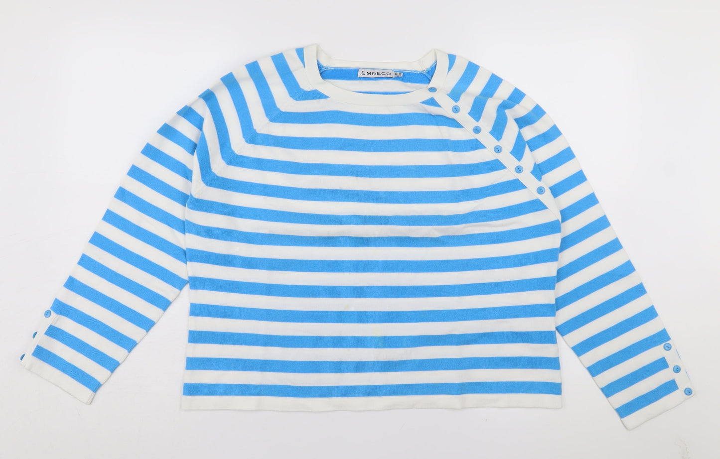 Emreco Women's Blue Striped Button-Up Jersey Top