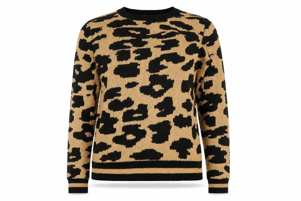 Brave Soul Women Beige Animal Print Crew Neck Jumper M