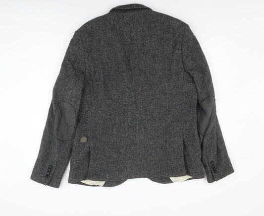 Topman Men's Grey Wool Blazer, Size 46, Regular Fit
