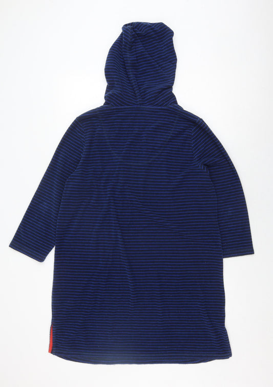 White Stuff Boys Blue Striped Pullover Hoodie, L, Hooded, Logo