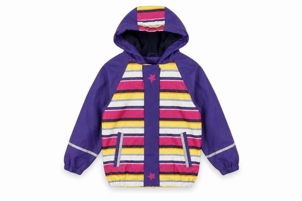 Front view of Lupilu girls’ multicoloured striped rain coat, size 116
