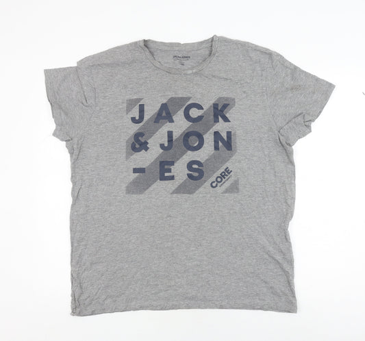 Jack & Jones Men's Grey 2XL Graphic Print Crew Neck T-Shirt