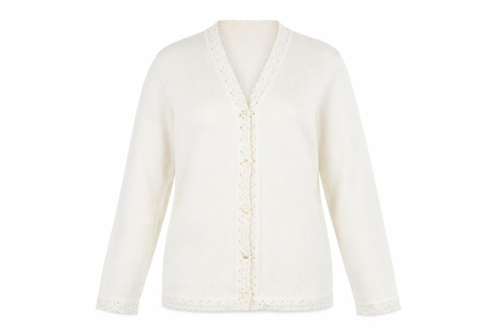 EWM Women's Ivory Cardigan M V-Neck Lightweight Knit
