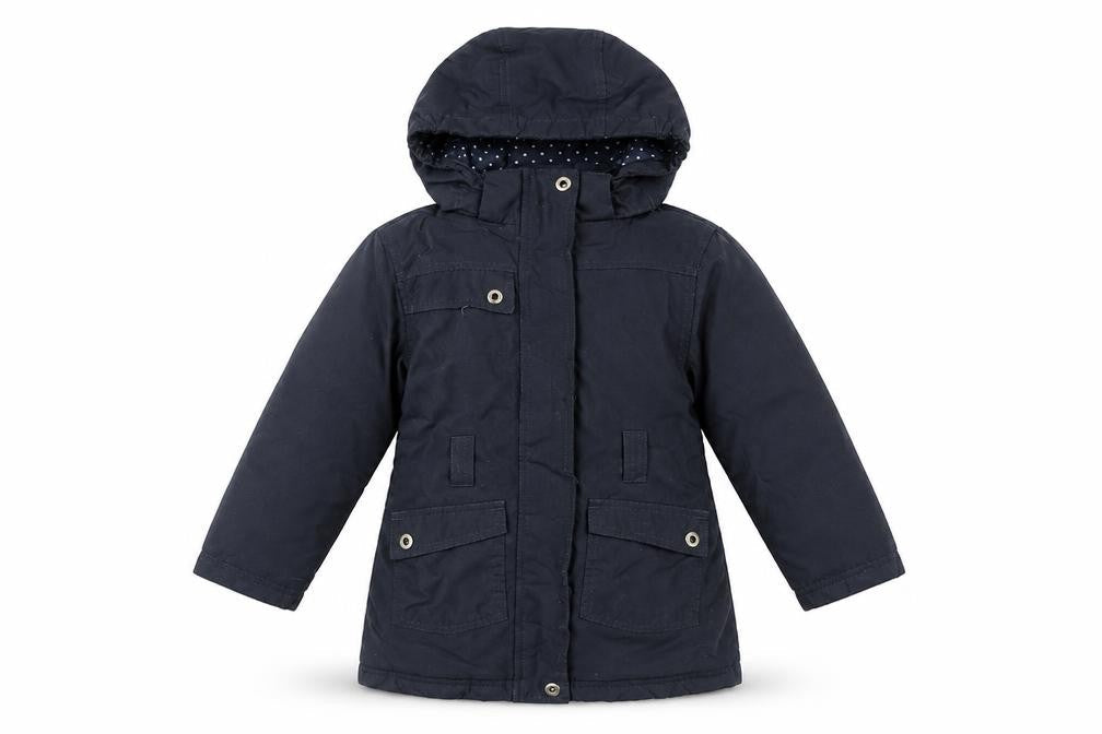 Front view of Peter Storm girls’ blue parka coat 3-4 years