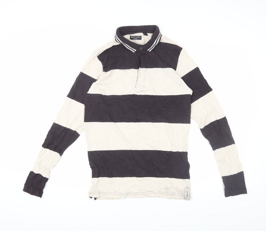 Brave Soul Unisex Black White Striped Polo Shirt