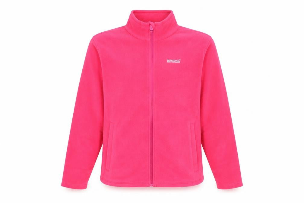 Front view of Regatta girls’ pink fleece jacket full zip 16 years