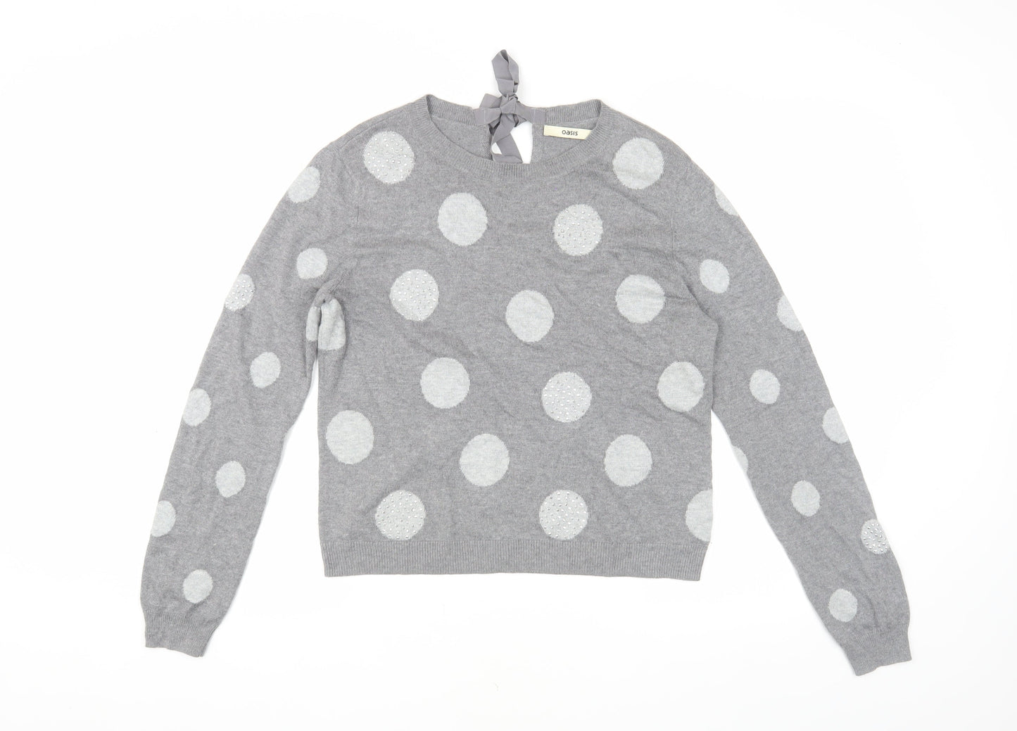 Oasis Women's Grey Polka Dot Pullover Jumper, M